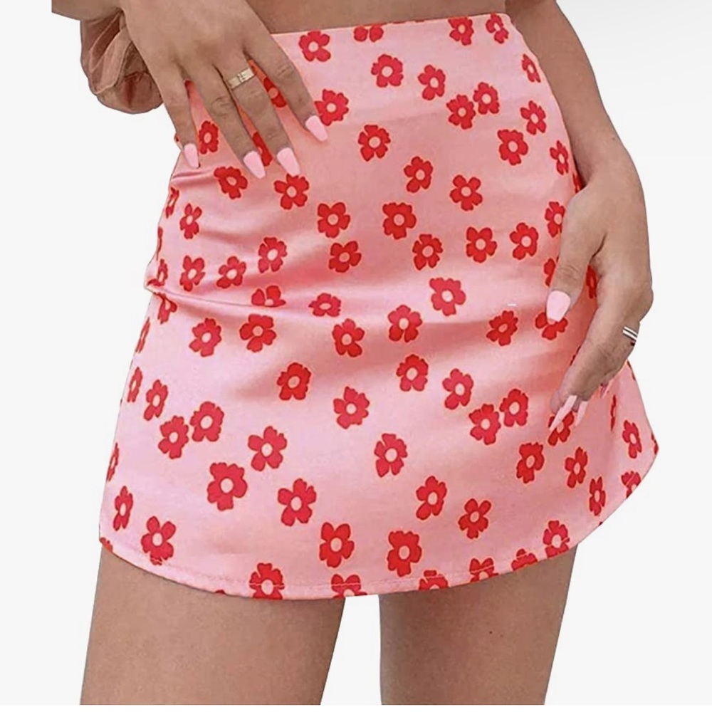 Floral Print Satin High Waisted Mini Skirt